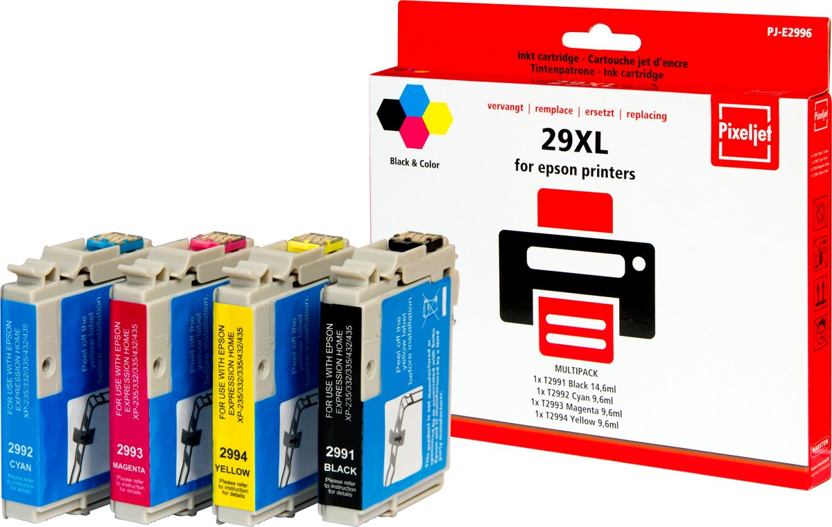 Epson 29XL (4-pack) inktcartridge |Zwart|Cyaan|Magent|Geel| - Pixeljet